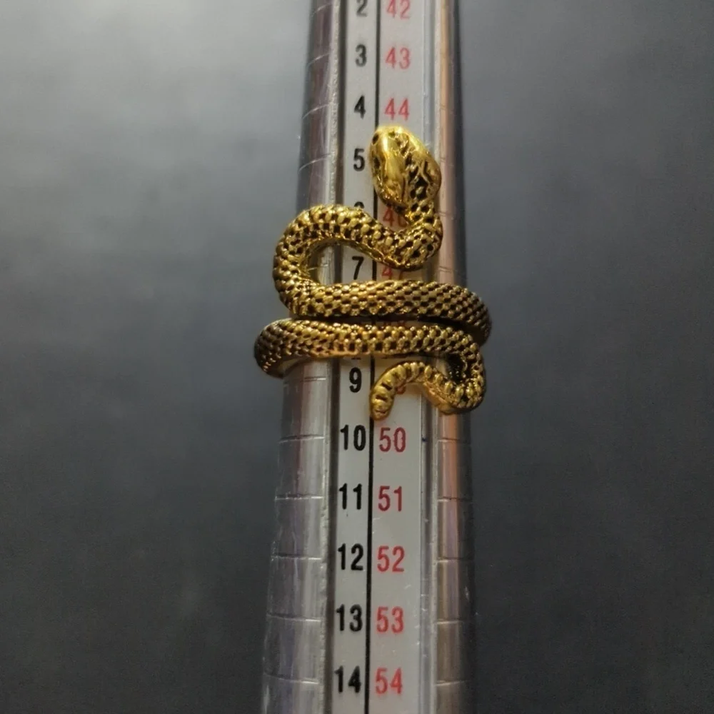 Gold Tone Textured Snake Serpent Statement Ring - size 4.5